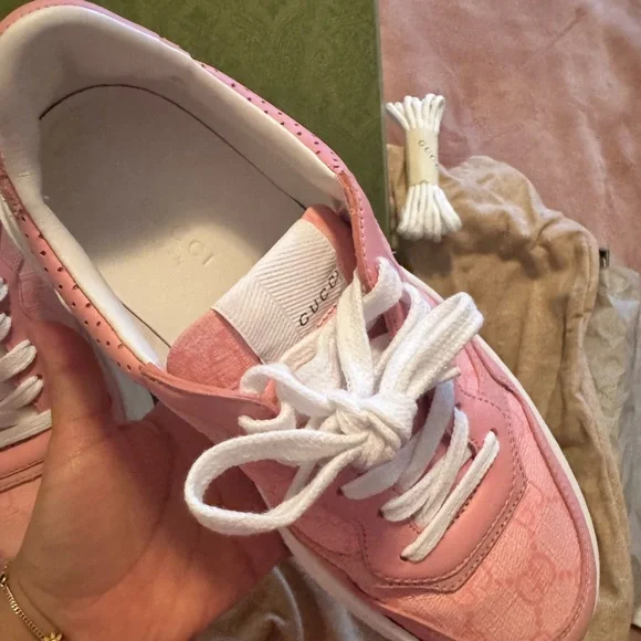 Gucci Pink and White Lace-Up Sneakers - Picture 6 of 9